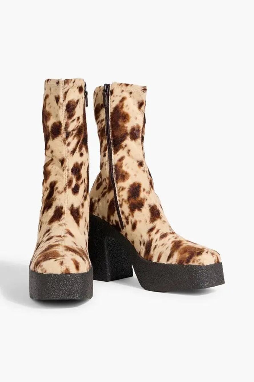 NWOT Stella McCartney Skyla Appaloosa Cow Hide Leather Platform Boots Beige 41